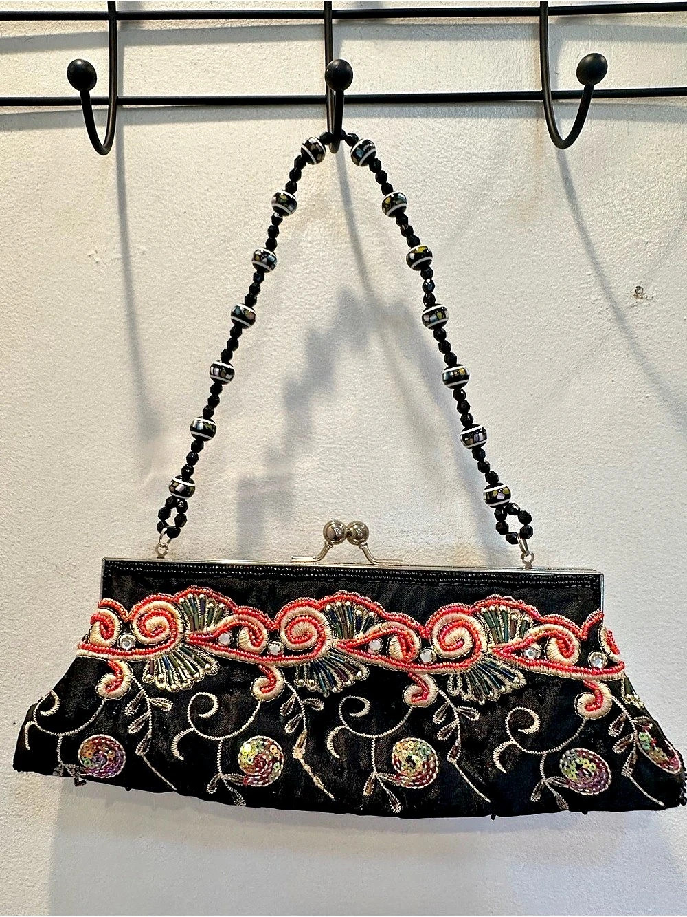 ALDO Embroidered Beaded Clutch in Black & Red